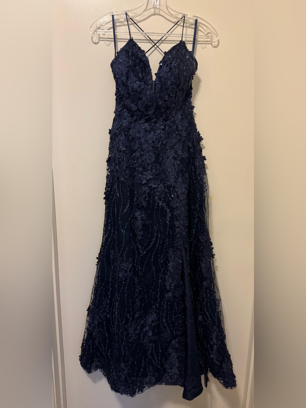 Royal Queen Floral Detailed Gown in Navy